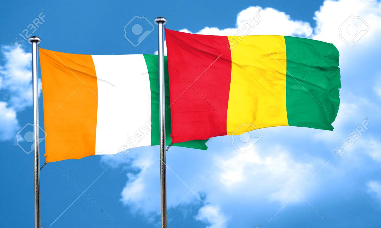 Ivory coast flag with Guinea flag, 3D rendering